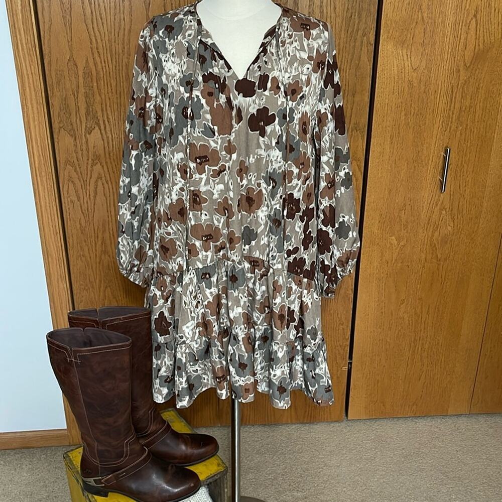 Grade & Gather Brown Print Long Sleeve Dress Size L